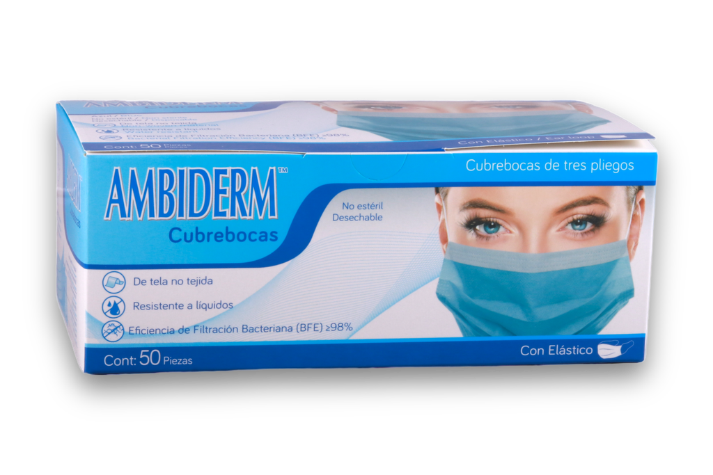 CUBREBOCAS 3 PLIEGOS  AMBIDERM AZUL C/50