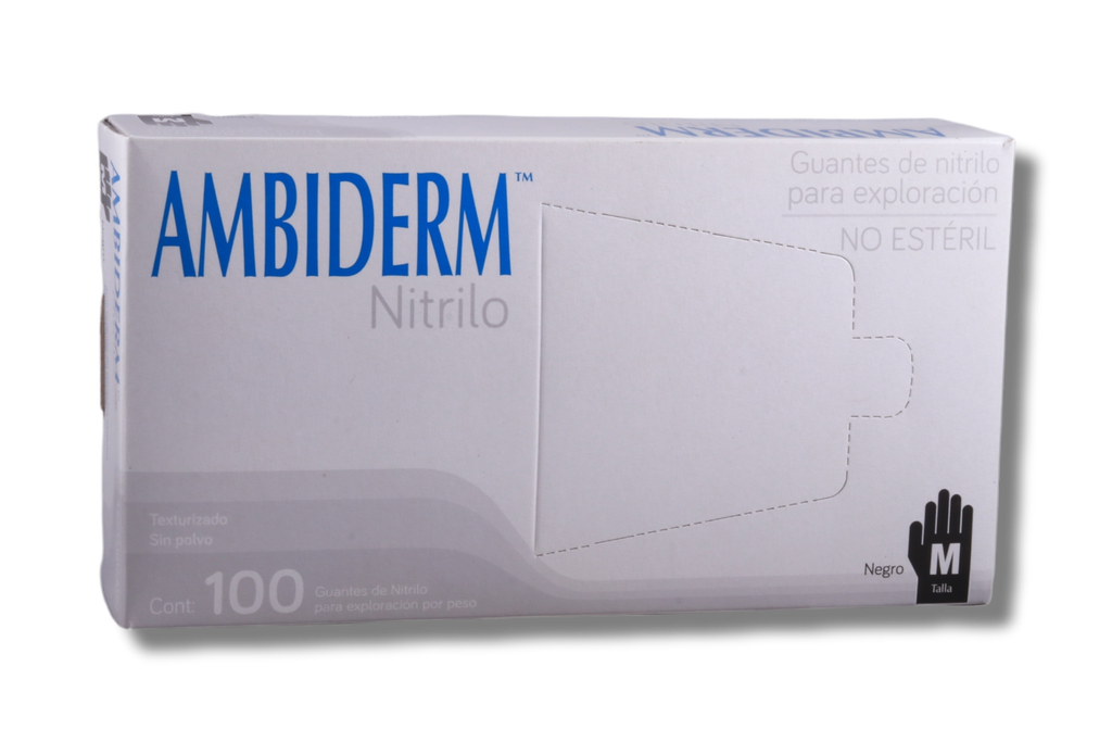 GUANTE NITRILO AMBIDERM NEGRO MEDIANO NO EST C/100