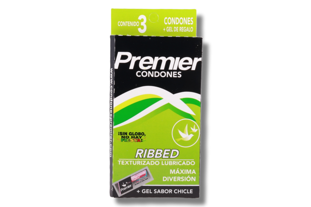 PREMIER RIBBED VERDE C/3 CONDONES +LUBRI