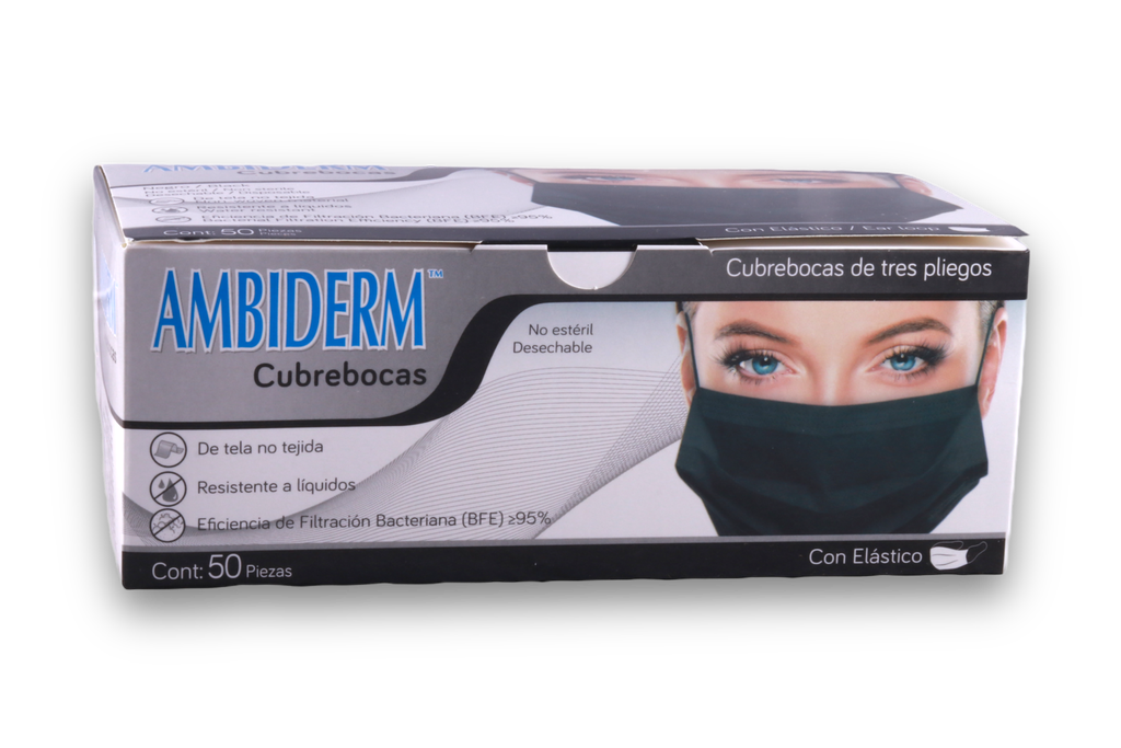 CUBREBOCAS NEGRO AMBI TRES PLIEGOS C/50