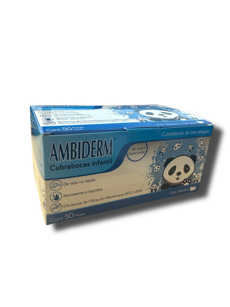CUBREBOCAS INFANTIL AZUL CON PANDAS C/50